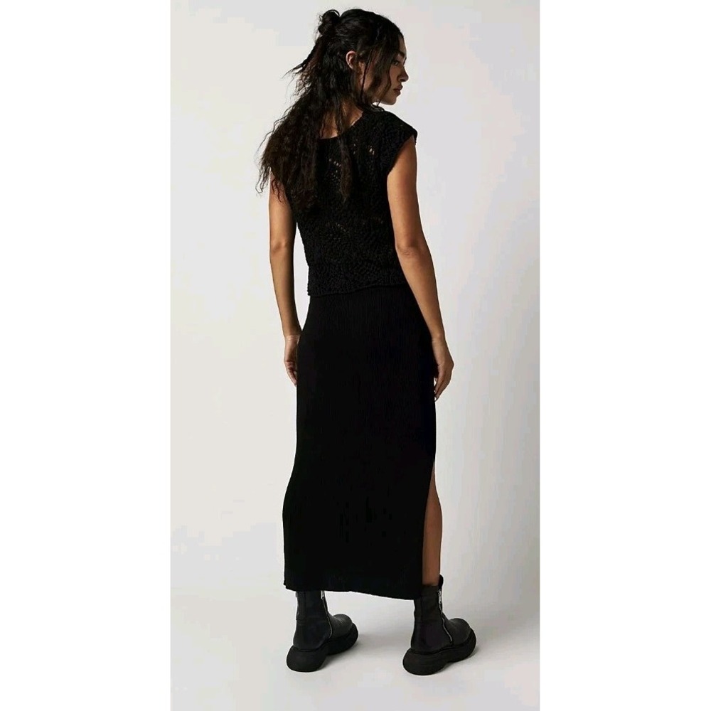 NWT Free People Golden Hour Maxi Skirt Women Sz S Black‎ Goth Grunge Moto Emo
